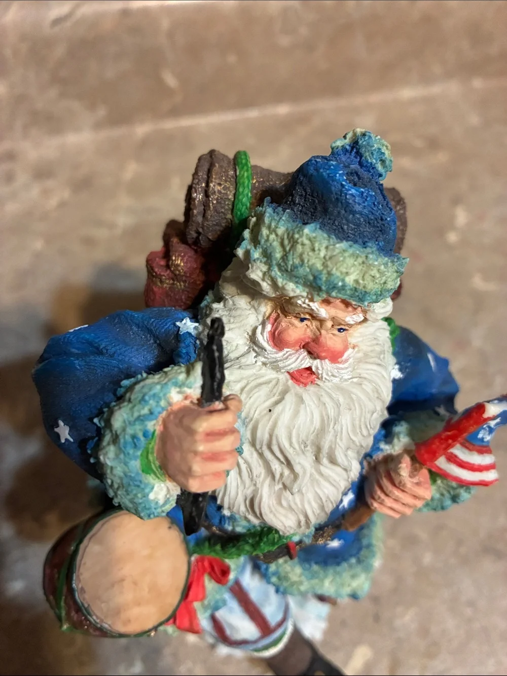 Galleria Lucchese 1993 Patriotic Blue Santa Figurine - Home Holiday Décor